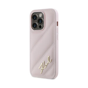 Coque iPhone 14 Pro Max Karl Lagerfeld Diagonal Quilted Script rose — visuel 2