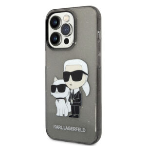 Coque iPhone 14 Pro Max Karl Lagerfeld IML Glitter NFT Karl & Choupette noire