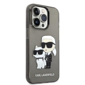 Coque iPhone 14 Pro Max Karl Lagerfeld IML Glitter NFT Karl & Choupette noire — visuel 3