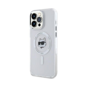 Coque iPhone 14 Pro Max Karl Lagerfeld IML Metal Choupette Head MagSafe blanche — visuel 2