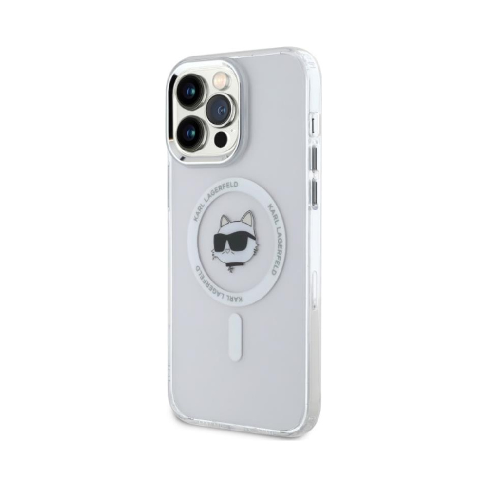 Coque iPhone 14 Pro Max Karl Lagerfeld IML Metal Choupette Head MagSafe blanche — visuel 2
