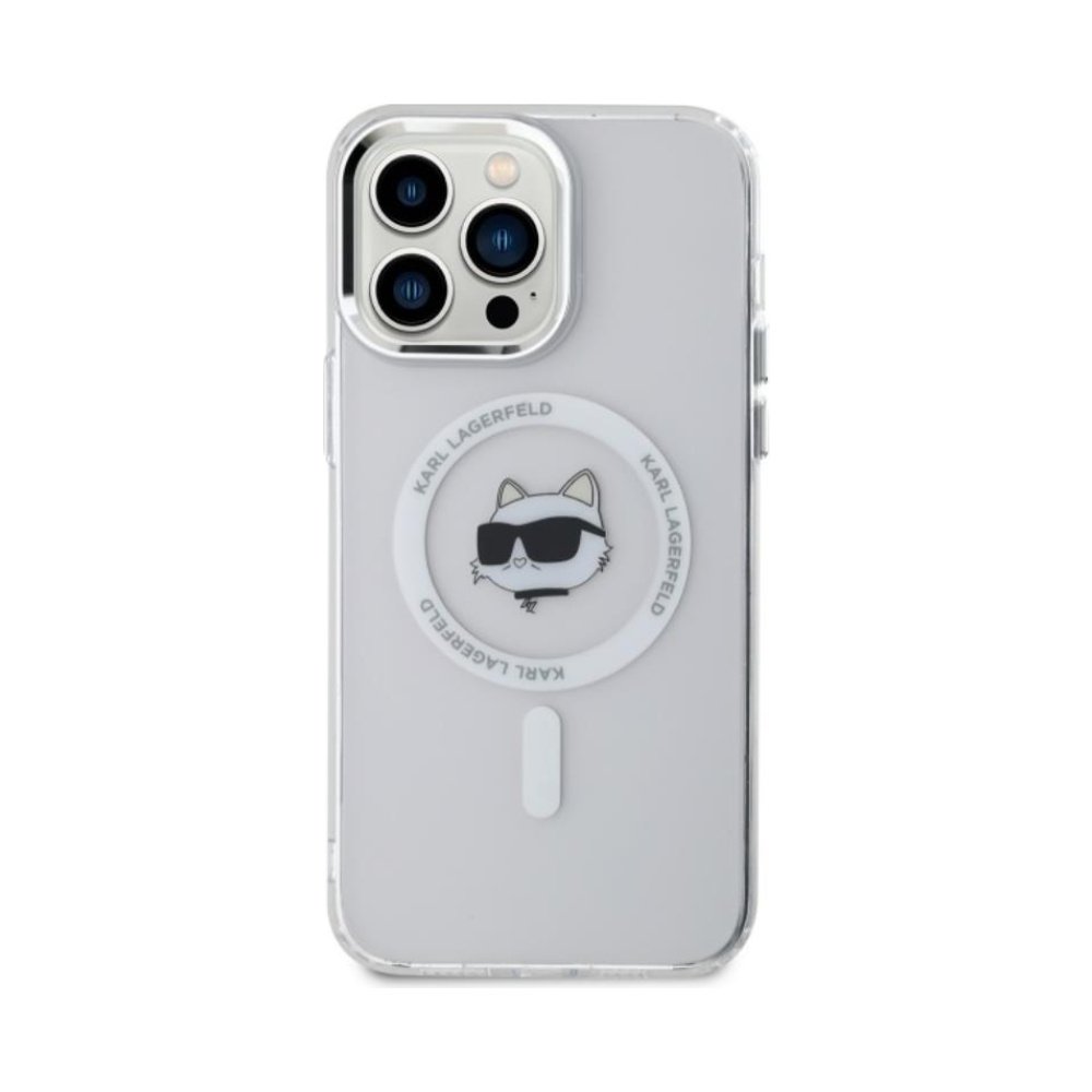 Coque iPhone 14 Pro Max Karl Lagerfeld IML Metal Choupette Head MagSafe blanche — visuel 3