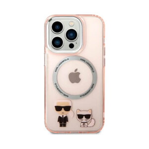 Coque iPhone 14 Pro Max Karl Lagerfeld Karl&Choupette Aluminium MagSafe rose — visuel 3