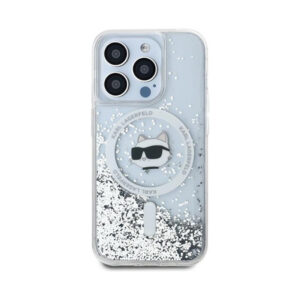 Coque iPhone 14 Pro Max Karl Lagerfeld Liquid Glitter Choupette Head MagSafe transparente — visuel 3
