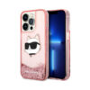 Coque iPhone 14 Pro Max Karl Lagerfeld Liquid Glitter NFT Choupette Head rose
