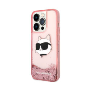 Coque iPhone 14 Pro Max Karl Lagerfeld Liquid Glitter NFT Choupette Head rose — visuel 2