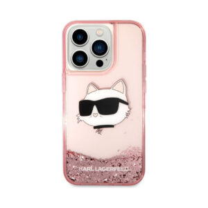 Coque iPhone 14 Pro Max Karl Lagerfeld Liquid Glitter NFT Choupette Head rose — visuel 3