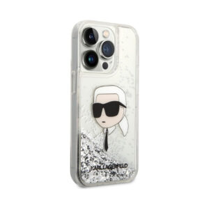 Coque iPhone 14 Pro Max Karl Lagerfeld Liquid Glitter NFT Karl's Head argentée — visuel 4