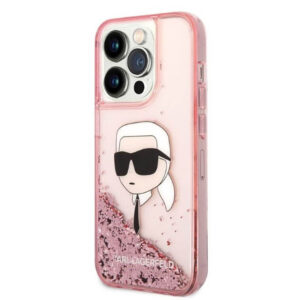 Coque iPhone 14 Pro Max Karl Lagerfeld Liquid Glitter NFT Karl's Head rose — visuel 2