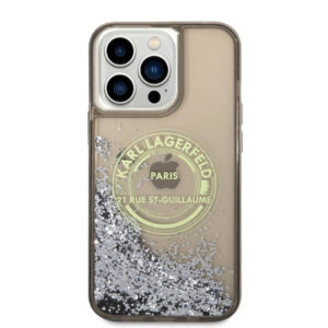 Coque iPhone 14 Pro Max Karl Lagerfeld Liquid Glitter Round RSG Logo Case noire — visuel 3