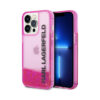 Coque iPhone 14 Pro Max Karl Lagerfeld Liquid Glitter Translucent Elongated Logo Case rose