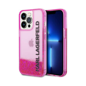 Coque iPhone 14 Pro Max Karl Lagerfeld Liquid Glitter Translucent Elongated Logo Case rose