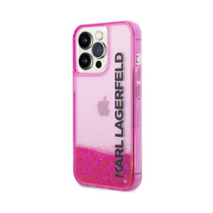 Coque iPhone 14 Pro Max Karl Lagerfeld Liquid Glitter Translucent Elongated Logo Case rose — visuel 2