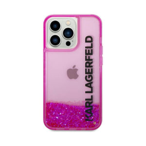 Coque iPhone 14 Pro Max Karl Lagerfeld Liquid Glitter Translucent Elongated Logo Case rose — visuel 3