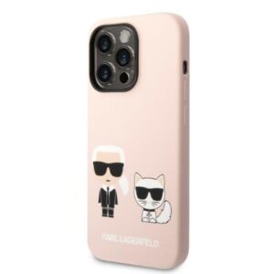 Coque iPhone 14 Pro Max Karl Lagerfeld Liquid Silicone Karl & Choupette MagSafe rose — visuel 2