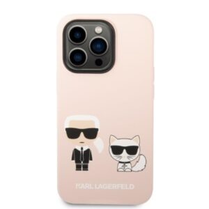 Coque iPhone 14 Pro Max Karl Lagerfeld Liquid Silicone Karl & Choupette MagSafe rose — visuel 3