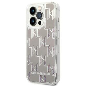 Coque iPhone 14 Pro Max Karl Lagerfeld Monogram Liquid Glitter argentée — visuel 2