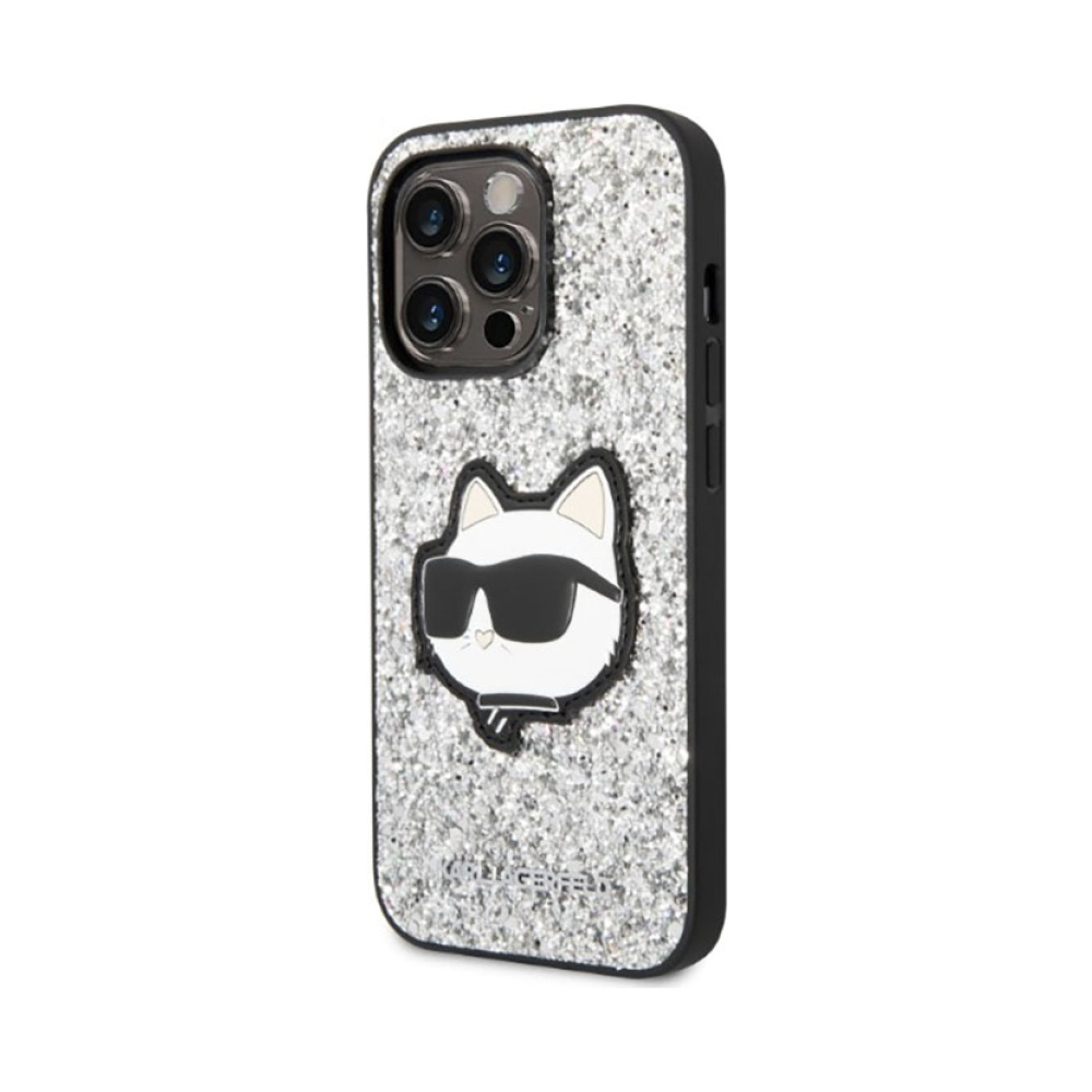 Coque iPhone 14 Pro Max Karl Lagerfeld NFT Glitter Choupette Patch argentée — visuel 2