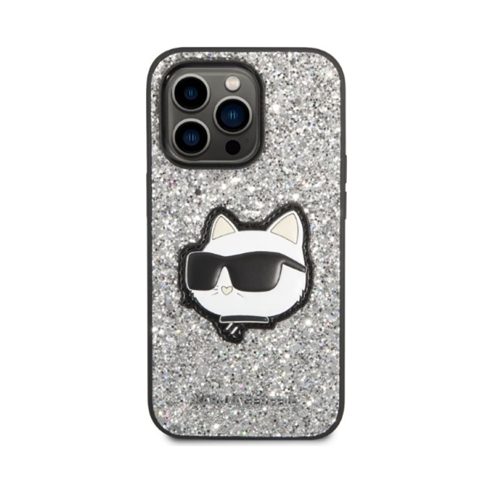 Coque iPhone 14 Pro Max Karl Lagerfeld NFT Glitter Choupette Patch argentée — visuel 3