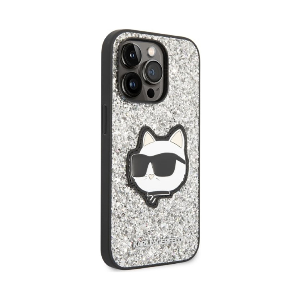 Coque iPhone 14 Pro Max Karl Lagerfeld NFT Glitter Choupette Patch argentée — visuel 4