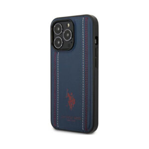 Coque iPhone 14 Pro Max US Polo Assn Leather Stitch bleu marine — visuel 2