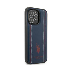 Coque iPhone 14 Pro Max US Polo Assn Leather Stitch bleu marine — visuel 4