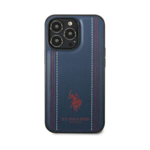Coque iPhone 14 Pro US Polo Assn Leather Stitch bleu marine — visuel 3