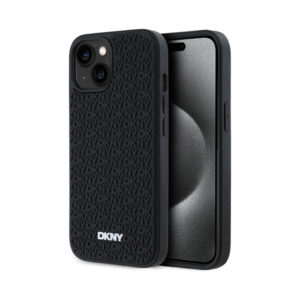 Coque iPhone 15 DKNY 3D Rubber Repeat Pattern noire