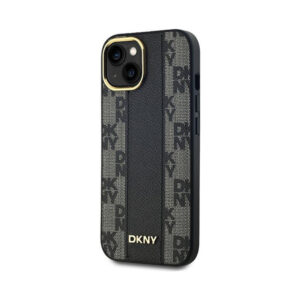 Coque iPhone 15 DKNY Leather Checkered Mono Pattern MagSafe noire — visuel 2