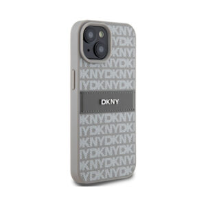 Coque iPhone 15 DKNY Leather Mono Stripe & Metal Logo beige — visuel 4