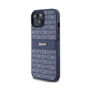Coque iPhone 15 DKNY Leather Mono Stripe & Metal Logo bleue — visuel 2