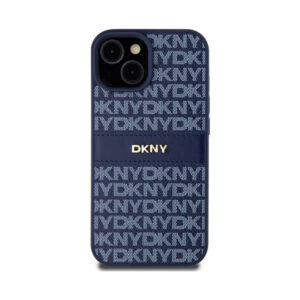 Coque iPhone 15 DKNY Leather Mono Stripe & Metal Logo bleue — visuel 3
