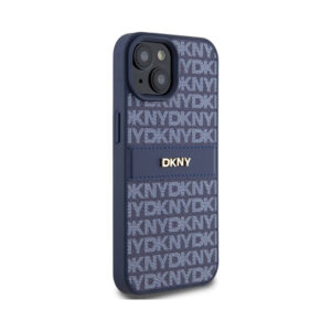 Coque iPhone 15 DKNY Leather Mono Stripe & Metal Logo bleue — visuel 4
