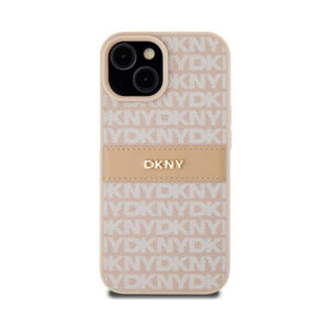 Coque iPhone 15 DKNY Leather Mono Stripe & Metal Logo rose — visuel 3