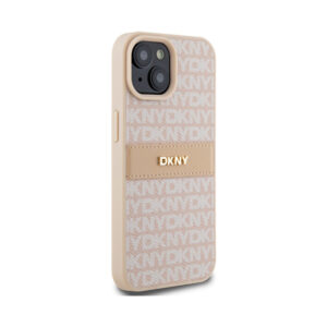 Coque iPhone 15 DKNY Leather Mono Stripe & Metal Logo rose — visuel 4
