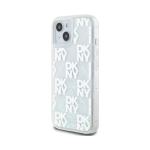 Coque iPhone 15 DKNY Liquid Glitter Multilogo blanche — visuel 2