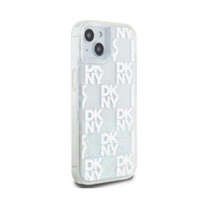 Coque iPhone 15 DKNY Liquid Glitter Multilogo blanche — visuel 4