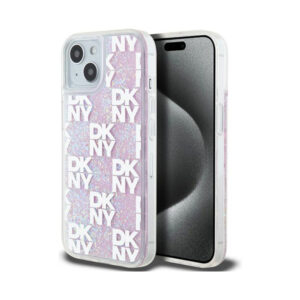 Coque iPhone 15 DKNY Liquid Glitter Multilogo rose