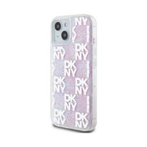 Coque iPhone 15 DKNY Liquid Glitter Multilogo rose — visuel 2