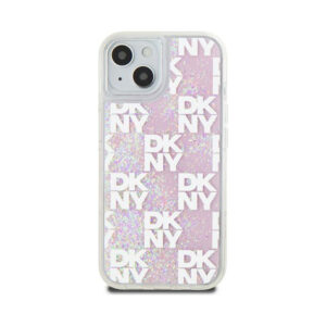 Coque iPhone 15 DKNY Liquid Glitter Multilogo rose — visuel 3