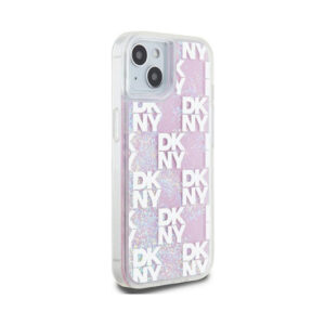 Coque iPhone 15 DKNY Liquid Glitter Multilogo rose — visuel 4