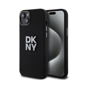 Coque iPhone 15 DKNY Liquid Silicone Metal Logo noire