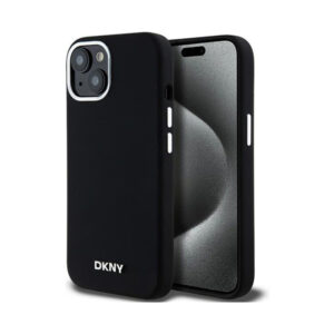 Coque iPhone 15 DKNY Liquid Silicone Small Metal Logo MagSafe noire