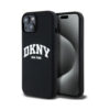 Coque iPhone 15 DKNY Liquid Silicone White Printed Logo MagSafe noire