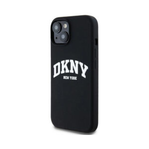 Coque iPhone 15 DKNY Liquid Silicone White Printed Logo MagSafe noire — visuel 2