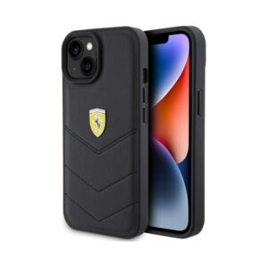 Coque iPhone 15 Ferrari Quilted Metal Logo noire
