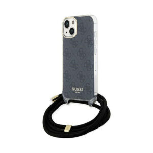 Coque iPhone 15 Guess Crossbody Cord 4G Print noire