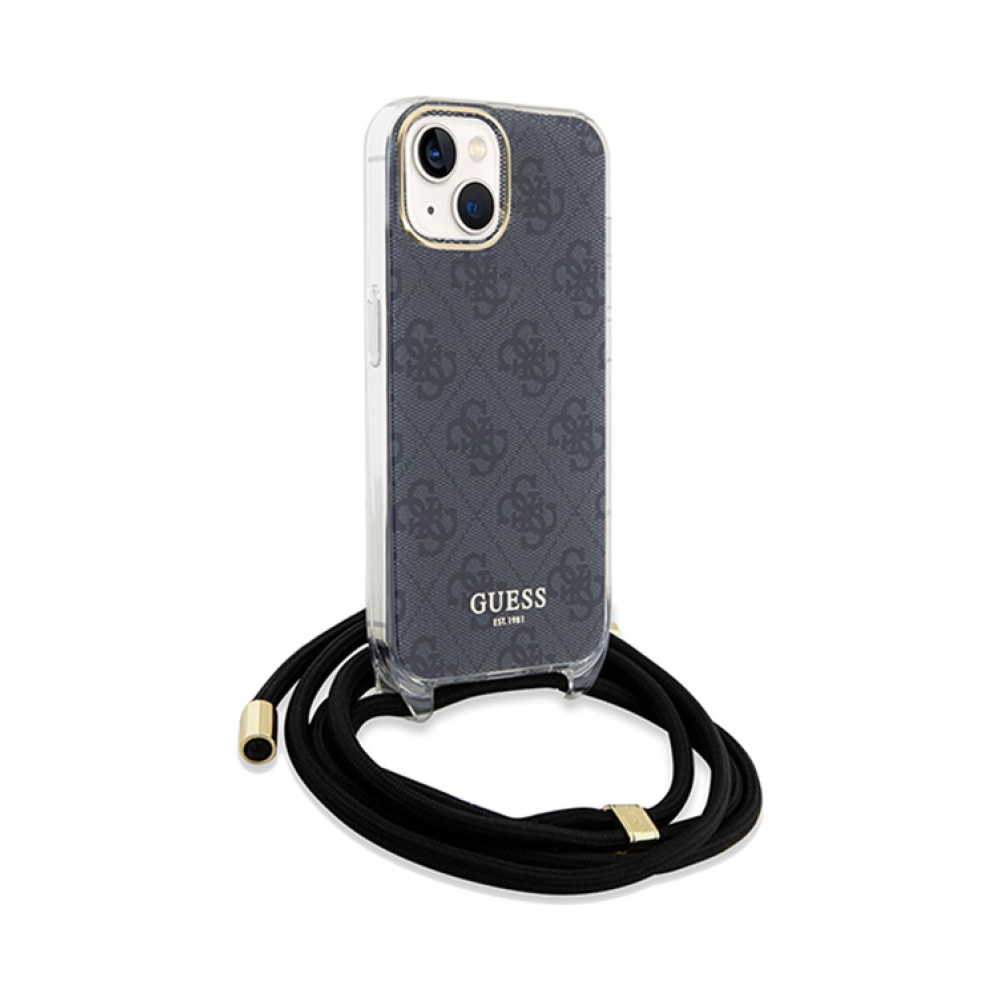 Coque iPhone 15 Guess Crossbody Cord 4G Print noire — visuel 3
