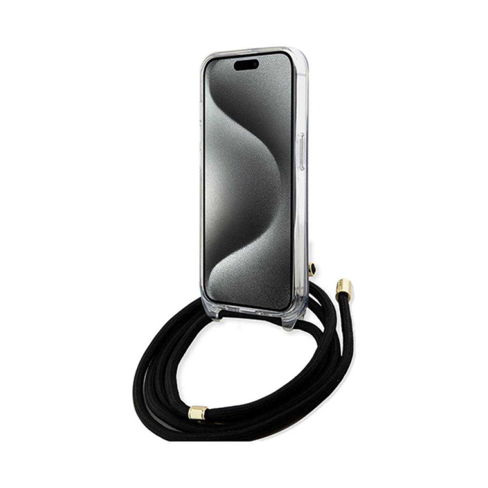 Coque iPhone 15 Guess Crossbody Cord 4G Print noire — visuel 4