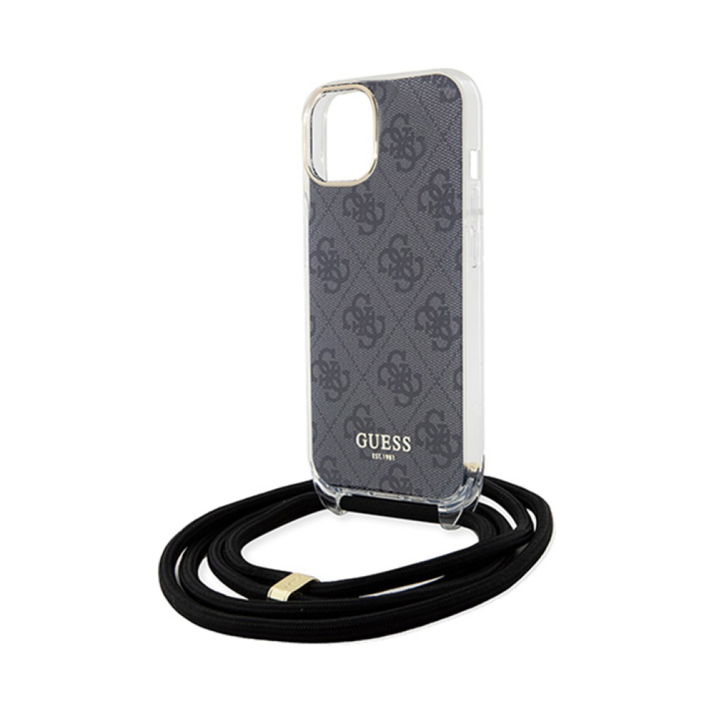 Coque iPhone 15 Guess Crossbody Cord 4G Print noire — visuel 5